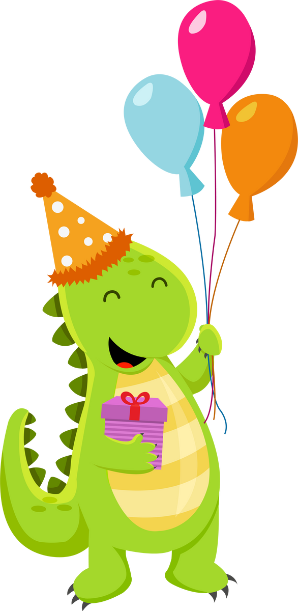 Cute Dinosaur With Balloons And Gift
